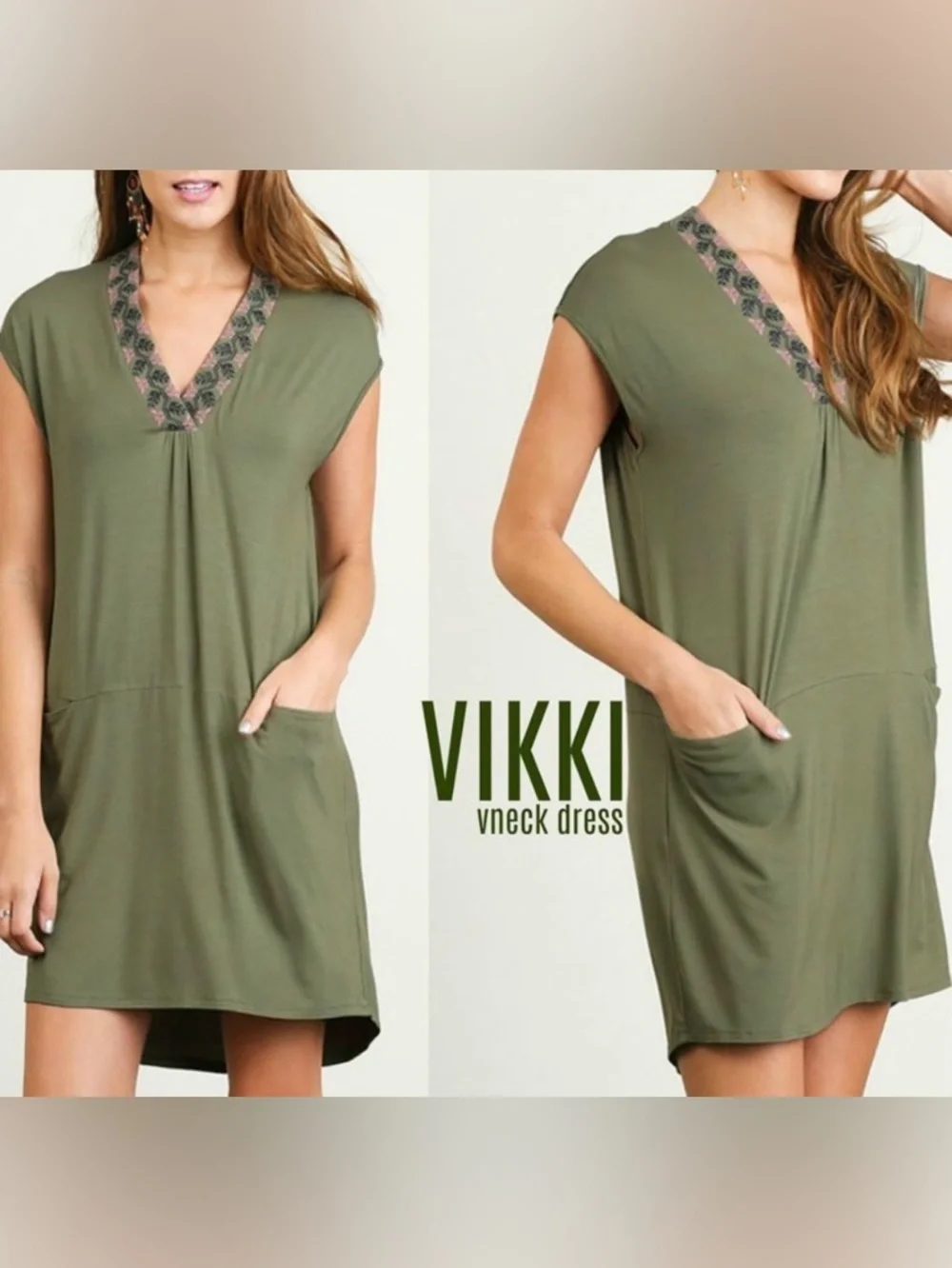 Umgee Dolman Sleeve V-neck Shift Dress - Picture 1 of 6